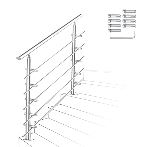 Izrielar 120cm Treppengeländer Edelstahl mit 5 Querstreben, Handlauf Winkelverstellbar, Geländer für Außen & Innen von Izrielar