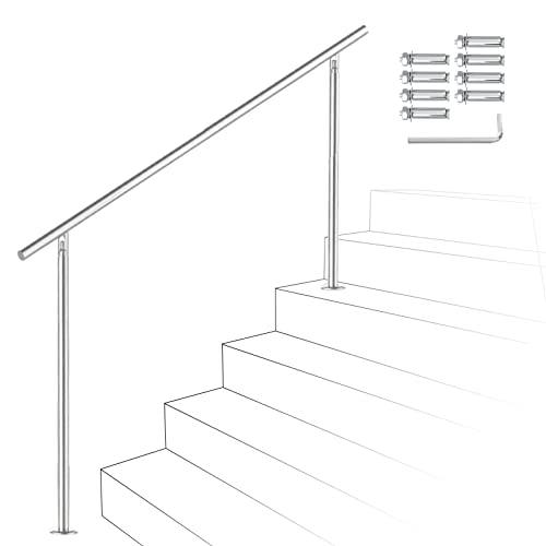 Izrielar 180cm Treppengeländer Edelstahl mit ohne Querstreben, Handlauf Winkelverstellbar, Geländer für Außen & Innen, ZA-8589-M-1z von Izrielar