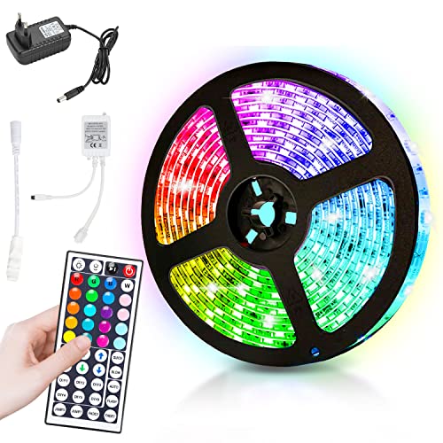 Izrielar 1M LED Streifen, 5050 RGB LED Strip, Netzteil & Fernbedienung, LED Leiste, Anschließbar Leds Strips,20 Farbwechsel, Lichtband selbstklebend, für Halloween Christmas Party Geschenk Küche von Izrielar