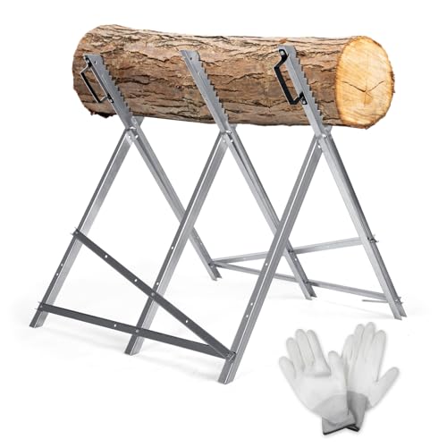 Izrielar 1x Klappbarer Sägebock mit kostenlosen Handschuhen,150 kg Tragkraft und Griff,verzinkter Sägebock aus Metall für die Holzbearbeitung,79 x 80 x 80 cm, silberfarben von Izrielar