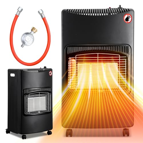 Izrielar 4200W Keramik Gasheizer, mit 3 Schutzvorrichtungen Gasheizgerät, nkl. Gasdruckregler Gasschlauch + Schutzhülle, Butan- oder Propangasflaschen Gasheizofen von Izrielar