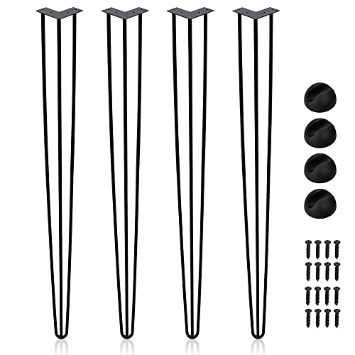 Izrielar 4X Hairpin Legs Tischbeine Möbelfüße Tischgestell Haarnadelbeine Tischkufen Haarnadelbeine schwarz 28inch(72cm) 3 Stangen, für Schreibtisch,Esstisch von Izrielar