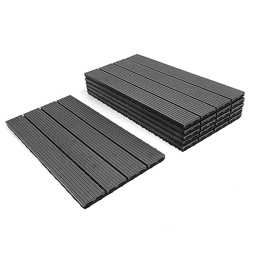 Izrielar 54er WPC Terrassenfliesen 30x60x2 cm Holzfliesen Balkon Bodenbelag 9m² Gartenplatten mit Drainage und Klicksystem, für Garten Balkon Gehweg, Anthrazit von Izrielar