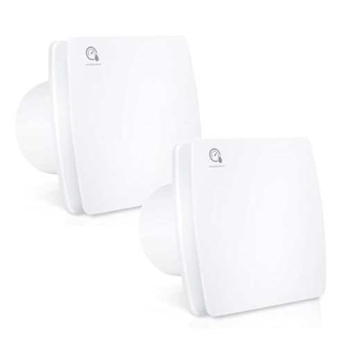 Izrielar Badlüfter 100mm mit Feuchtigkeitssensor und Rückstauklappe timer, Badezimmerlüfter Bad Lüfter Abluftventilator, leiser Betrieb, für Bad und Küche, weiß 2er set von Izrielar