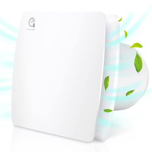 Izrielar Badlüfter 150mm mit Feuchtigkeitssensor und Rückstauklappe timer, Badezimmerlüfter Bad Lüfter Abluftventilator Wohnraumlüfter, für Bad und Küche, leiser Betrieb, weiß von Izrielar