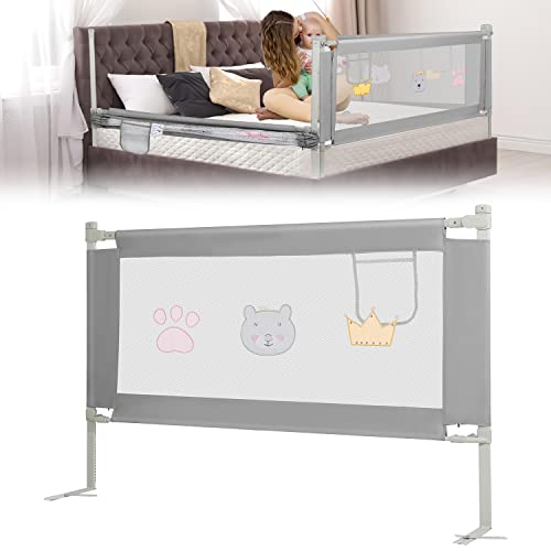 Izrielar Bettgitter Höhenverstellbar70-98cm, 180 * 70cm Rausfallschutz Bett, Grau Kinderbettgitter, Mit Muster, Bettschutzgitter für Kinder von Izrielar