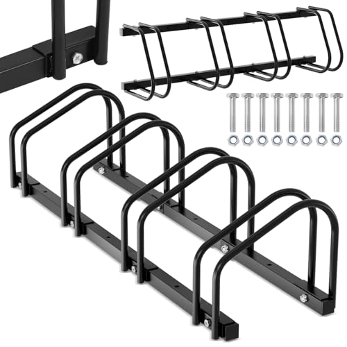 Izrielar Fahrradständer für 4 Fahrräder, Fahrradständer Boden mit 30cm Radabstand für 35-55 mm Reifenbreite, Fahrradhalter Aufstellständer für Boden und Wandmontage, Schwarz von Izrielar