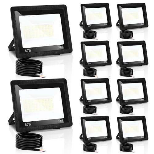 Izrielar LED Strahler Flutlicht 10x, 50W Superhell Fluter, 3 Einstellbare Farbtemperatur Scheinwerfer, IP66 Wasserdicht Außenbeleuchtung für Garten Sportplatz Garage Hinterhof von Izrielar
