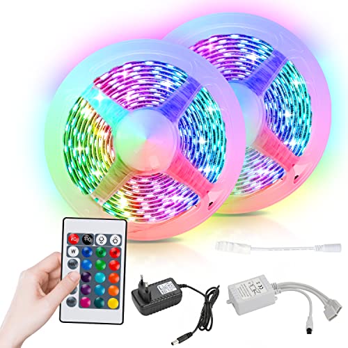 Izrielar LED Strip 10m RGB LED Streifen, 5050 Leds Strips, Lichterkette mit Fernbedienung und Netzteil mit 15 Farbwechsel und 4 Modi, Lichtband Selbstklebend, für Haus, Party, Küche, Christmas Deko von Izrielar