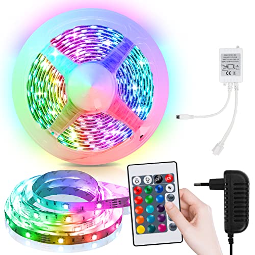 Izrielar LED Strip 4m RGB Streifen, 5050 Leds Strips, Lichterkette mit Fernbedienung und Netzteil 15 Farbwechsel 4 Modi, Lichtband Selbstklebend, für Haus, Party, Küche, Christmas Deko, Farbig von Izrielar