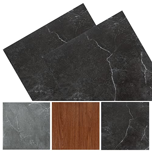 Izrielar PVC Bodenbelag Selbstklebend 30cm x 30cm, 1 m² / 11 Fliesen Wasserdicht Vinylboden Selbstklebend Rutschfeste Schneidbar Fliesenoptik Bodenfliesen - Schwarz Marmor von Izrielar