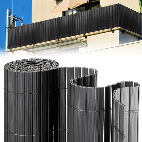 Izrielar PVC Sichtschutzmatte, 180 x 400 cm, Anthrazit Balkon Zaun mit Kabelbindern, Balkonverkleidung, 3-Gewicht-Verstärkung, Windschutz Balkon, Gartenzaun, UV-beständig von Izrielar