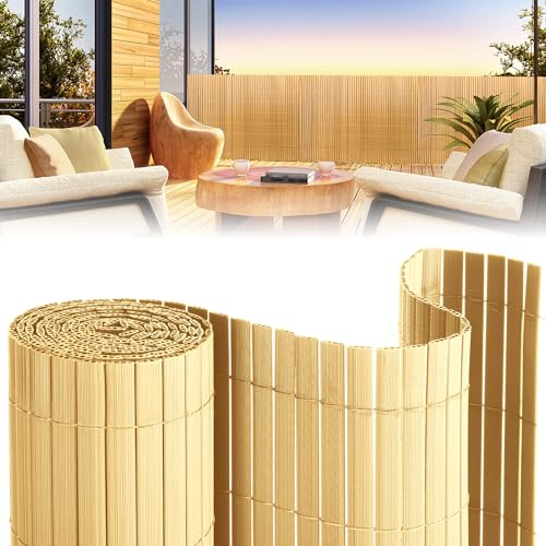 Izrielar PVC Sichtschutzmatte, 80 x 400 cm, Bambus Balkon Zaun mit Kabelbindern, Balkonverkleidung, 3-Gewicht-Verstärkung, Windschutz Balkon, Gartenzaun, UV-beständig von Izrielar