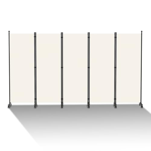 Izrielar Paravent Raumteiler auf Rollen, 5 Teilig 284x181cm Raumteiler, Freistehend Trennwand Paravent, |Beige|Sichtschutz Room Divider Innen für Zuhause Büro Terrasse von Izrielar