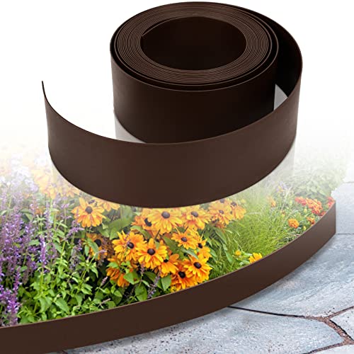 Izrielar Rasenkante Beeteinfassung, Gartenumrandung Mähkante Rasen Kunststoff, Elastische Beetumrandung Profilkante Pflasterstein Gartenwegen, Rasenkantenband (Länge 25m, Höhe 12,5 cm, Braun) von Izrielar