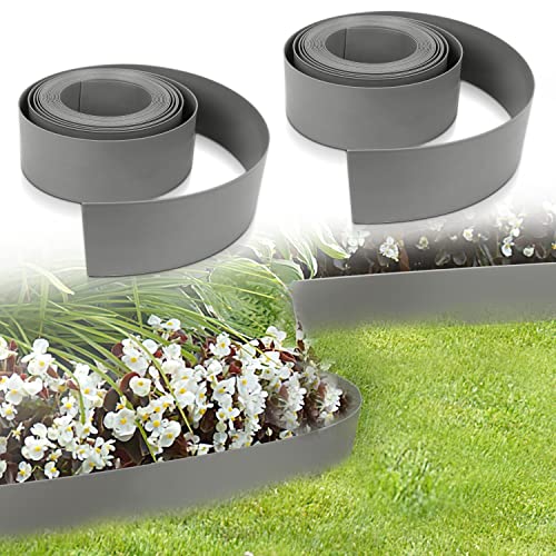 Izrielar Rasenkante Mähkante Rasen Kunststoff 2X, Beeteinfassung Gartenumrandung, Beetumrandung Profilkante Pflasterstein Gartenwegen, Rasenkantenband (Länge 25m, Höhe 10 cm, Grau), ZA7294-M-2 von Izrielar