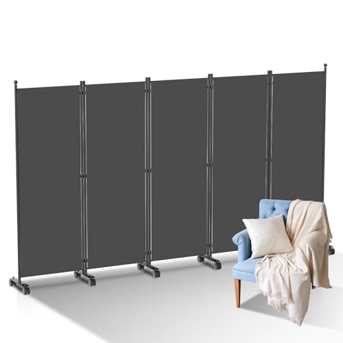 Izrielar Raumteiler auf Rollen, 5 Teilig 284x181cm Klappbar Freistehend Trennwand Paravent, Raumtrenner für Wohnzimmer,Schlafzimmer，Umkleide Sichtschutz Wand, Anthrazit von Izrielar