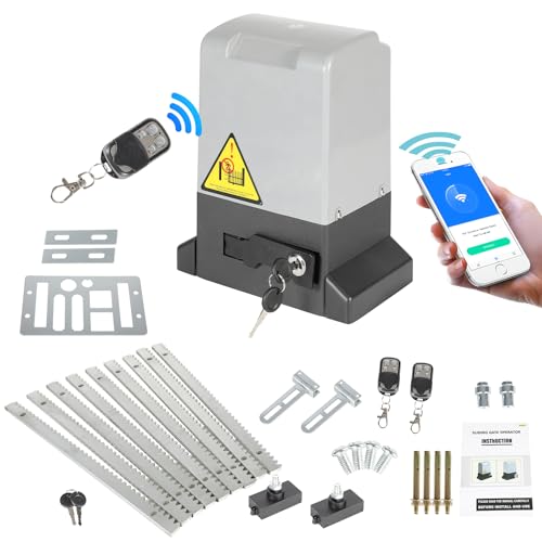 Izrielar Schiebetorantrieb,370w schiebetorantrieb toröffner,WiFi-Bluetooth-Modell,mit fernbedienung,Toröffner Tor Antrieb bis 800 kg,4 Meter Zahnstange von Izrielar