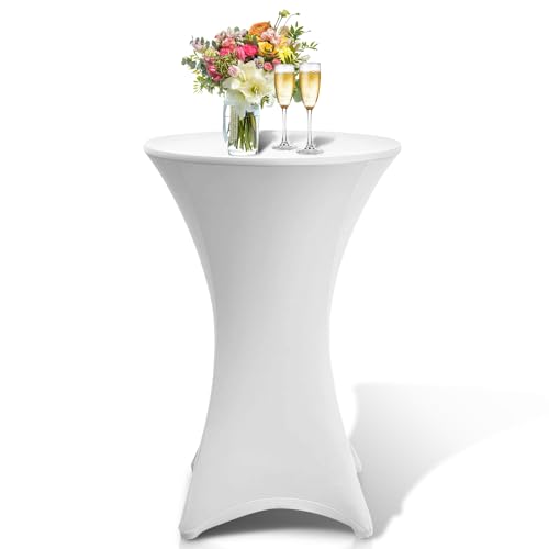 Izrielar Stehtischhussen Universal Tischhusse Elastik Stehtischüberzug für Bistrotisch schnelltrocknend|Weiß|Größe:Ø 60-65 cm von Izrielar