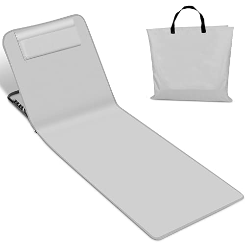 Izrielar Strandmatte Strandliege, Klappbar Beachmatte, 5-stufig Verstellbar Rückenlehne, mit Kopfkissen und Staufach, Tragbar Sonnenliege Strand, Faltbar Beachmatte Liegestuhl für Camping, Hellgrau Izrielar Strandmatte Strandliege, Klappbar Beachmatte, 5-stufig Verstellbar Rückenlehne, mit Kopfkissen und Staufach, Tragbar Sonnenliege Strand, Faltbar Beachmatte Liegestuhl für Camping, Hellgrau von Izrielar