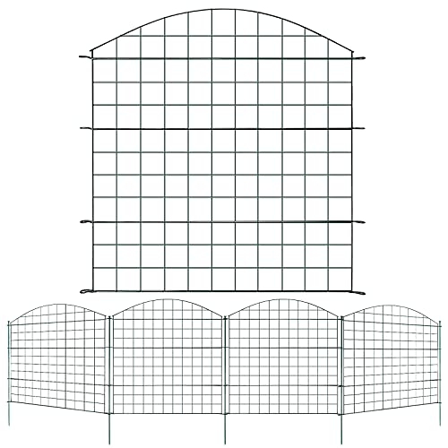 Izrielar Teichzaun Set, Teichzaun Steckzaun mit 11 Zaunelemente-5 Zaunelemente 6 Befestigungsstäben, Länge 3,75 m Oberbogen 5 Stück Metallzaun Grün, Gartenzaun Tiergehege Freigehege von Izrielar