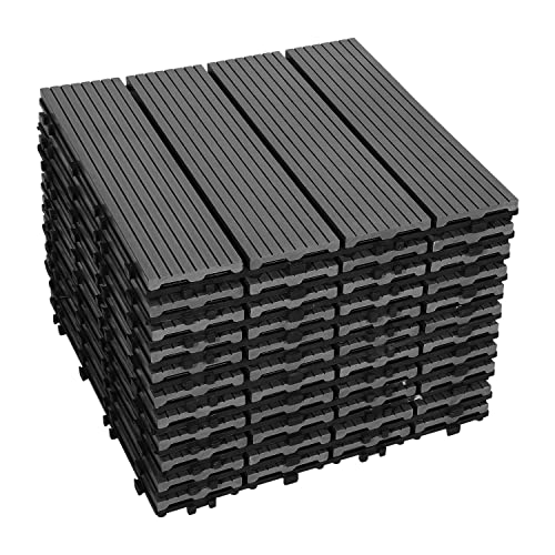 Izrielar WPC Terrassenfliesen 30x30x2 cm Holzfliesen Balkon Bodenbelag 2m² Gartenplatten mit Drainage und Klicksystem, für Garten Balkon Gehweg Beetplatten, Anthrazit, 22er Set von Izrielar