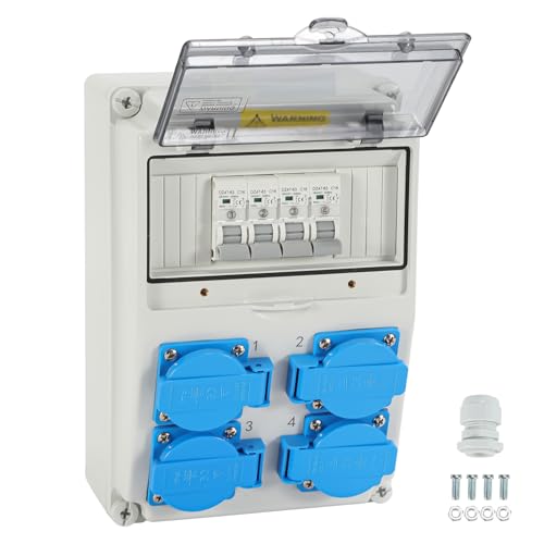Izrielar Wandverteiler, Baustromverteiler mit 4xSchuko-Steckdose16A 250V, 4xCEE Steckdosen 16A 1P, mit Leitungsschutzschalter und Wasserdichte Verbindung, Für Baustelle von Izrielar