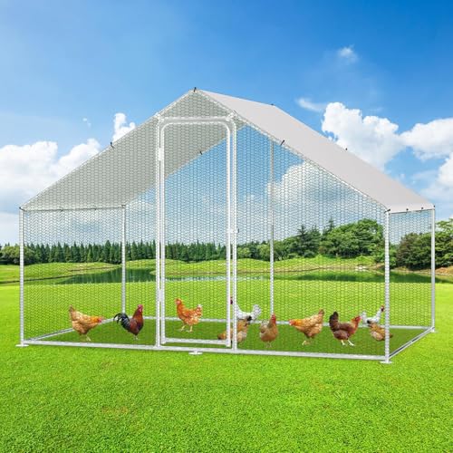Izrielar XL Hühnerstall Freilaufgehege mit Sicherheitsschloss und Wasserdichtes PE-Farbtuch, Viel Platz für Hühner, Kaninchen und weitere Kleintiere, Stabilem Stahlrahmen, 3x2x2m von Izrielar