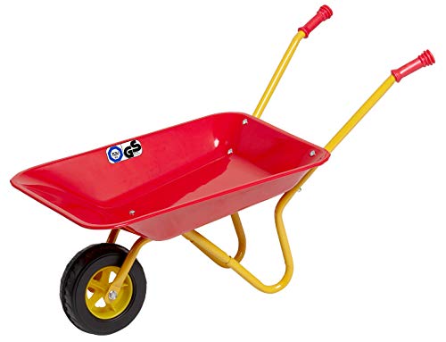 Izzy Metall Kinderschubkarre, Kinder ab 2 Jahren, Schubkarre für den Garten Gummi Sicherheitsgriffe Tragfähigkeit bis zu 35 kg Sehr Stabil - Rot - 73D x 39B x 37H cm von Izzy