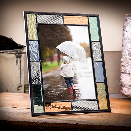 12,7 x 17,8 cm Bilderrahmen Buntglas Bilderrahmen Tischstaffelei Rückwand Display vertikal oder horizontal Home Decor blau grün pfirsichklar J Devlin Pic 413-57HV von J Devlin Glass Art