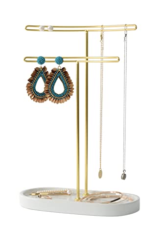Schmuck-Organizer – Schmuckständer – Halter für Ihre Ohrringe, Halsketten, Armbänder und Stirnbänder – Schmuck-Organizer, Baumständer – Ausstellungsturm-Organizer für Schmuck (Marmor + Gold) von J Home and Hobby