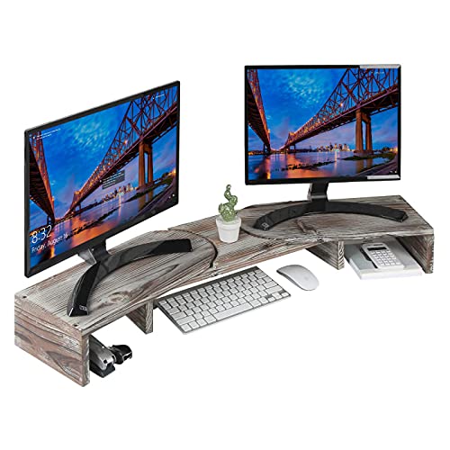 J JACKCUBE DESIGN MK547A Monitorständer aus Holz mit verstellbarem Winkelerhöhung, 2 Monitoren, Büroschreibtisch-Organizer, Computertisch-Tisch, Bildschirmablage für PC, TV, Laptop von J JACKCUBE DESIGN