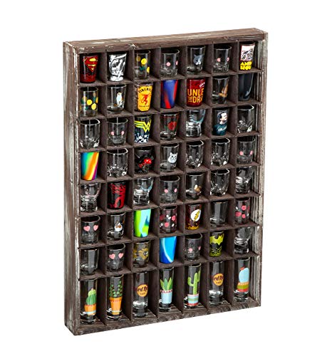 J JACKCUBE DESIGN - Rustikale Holz-Schnapsgläser, Vitrine, 56 Fächer, Wandmontage, Pint-Glas, Schattenbox, Barschrank-Kollektion, freistehend – MK524A von J JACKCUBE DESIGN