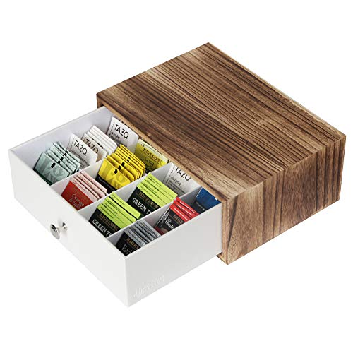 Jackcube Design MK447C Tee-Aufbewahrungsbox aus Holz mit 12 verstellbaren Fächern und weißer Kunstleder-Trennwand von J JACKCUBE DESIGN