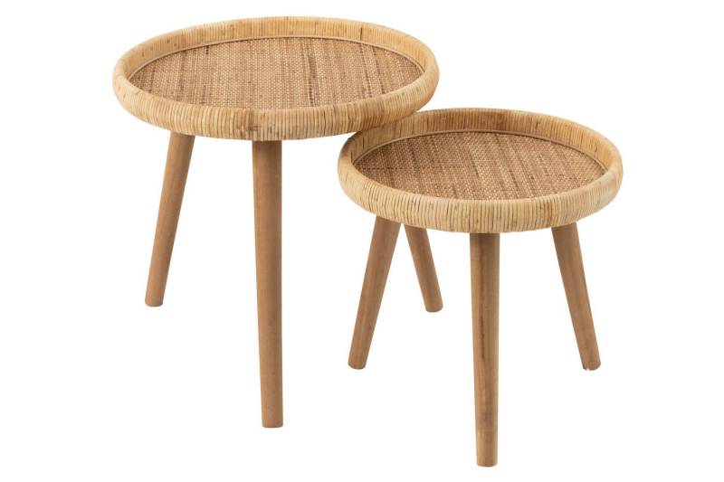 J-Line by Jolipa Beistelltisch 2er-Set Beistelltische aus Rattan und Holz, natur Boho Look (Set, 2-St., 2er Set), 60 cm & 50 cm Durchmesser, mit erhöhtem Rand von J-Line by Jolipa