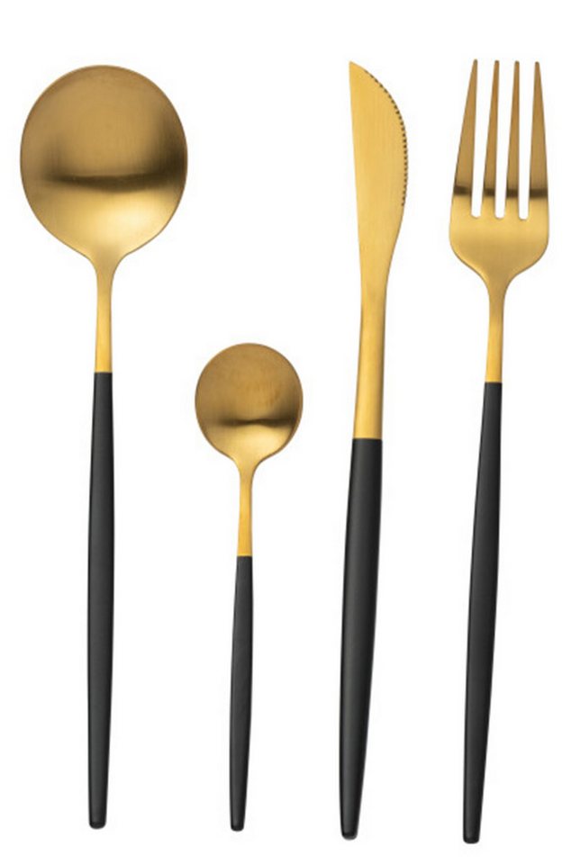 J-Line by Jolipa Besteck-Set Besteck 24-teilig Edelstahl goldfarbig schwarz, 6 Personen, 24 teiliges Set aus Edelstahl in modernem Design, zweifarbig von J-Line by Jolipa