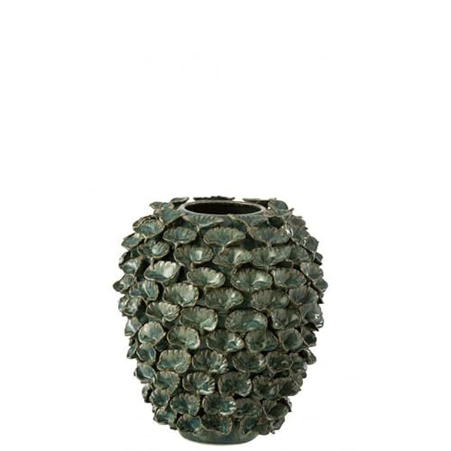 J-Line by Jolipa Runde Vase mit Blättern aus Keramik, Grün, L B 22 x H 28 cm von J-Line by Jolipa