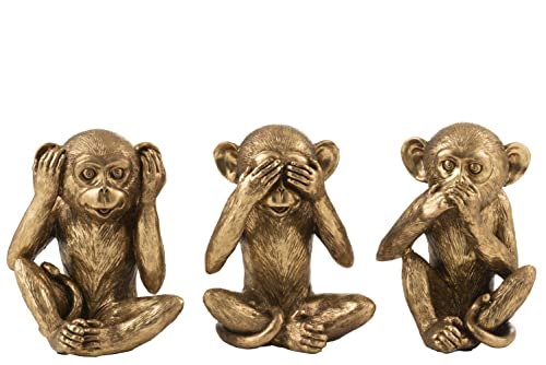 J-Line AFFE HÖREN/SEHEN/Schweigen ANTIK Gold 3 Sortiert (3er Set) von J-Line