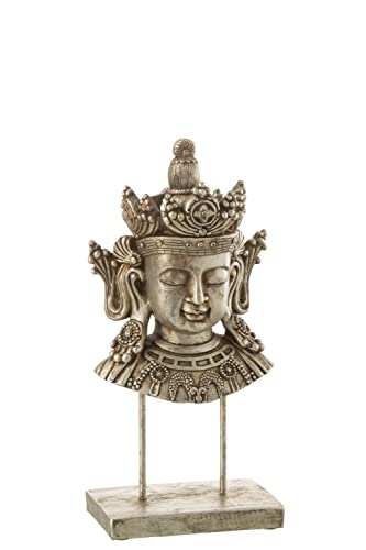 J-Line Edel Buddha Kopf auf Ständer Figur Asia Feng Shui Antik Silber H 33 cm von J-Line