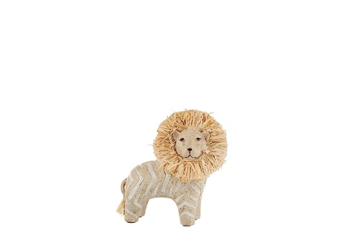 J-Line Figur Löwe, Löwenfigur als Symbol der Stärke und Führung, Afrikanische Deko für Wohnzimmer und Büro, Hergestellt aus Polyresin und Raffia, 15 cm hoch von J-Line