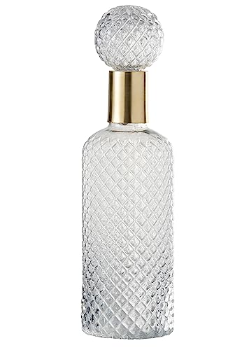 J-Line Flasche + dekorativer Korken, Relief, Glas, groß, Transparent, Gold, one Size von J-Line