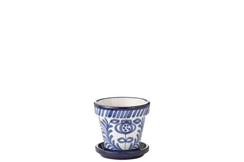 J-Line Flowerpot+Plate Granada Handmade+Painted Ceramic Cobalto Blue Small von J-Line
