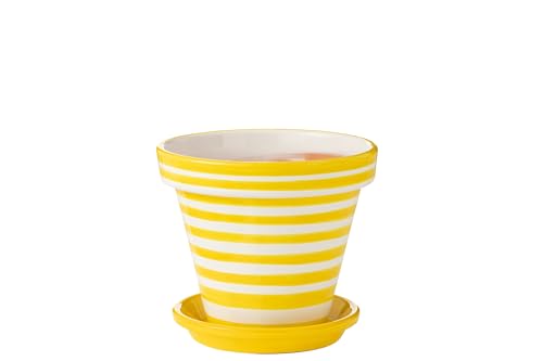 J-Line Flowerpot+Plate Granada Stripes Handmade+Painted Ceramic Yellow Large von J-Line