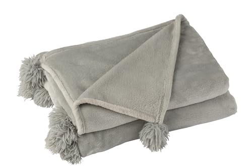 J-Line Kuscheldecke mit Pompoms, Stilvolle und Moderne Tagesdecke in Grau, Perfekt als Fleecedecke, Couchdecke, Sofadecke oder Schlafzimmer Deko, 170 x 130 cm von J-Line