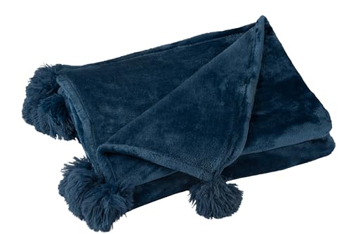 J-Line Plaid Pompom - Polyester - Blau - 170 x 130 cm von J-Line