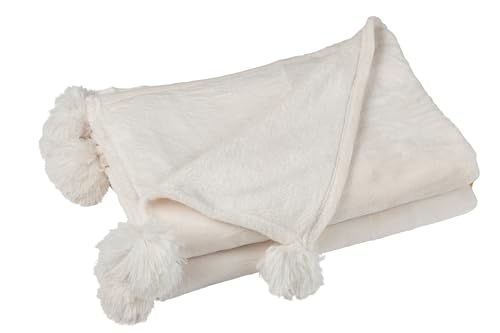 J-Line Plaid Pompom - Polyester - Creme von J-Line