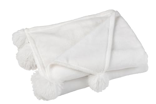 J-Line Plaid Pompom - Polyester - Weiß von J-Line