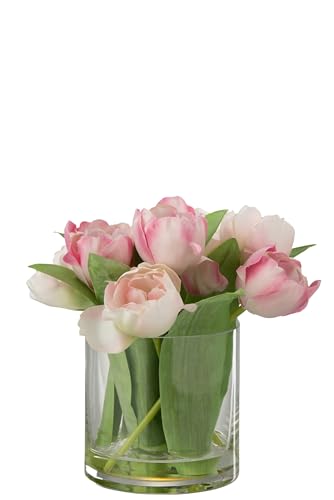 J-Line Tulpen in Vase, rund, Kunststoff, Glas, Rosa, groß von J-Line