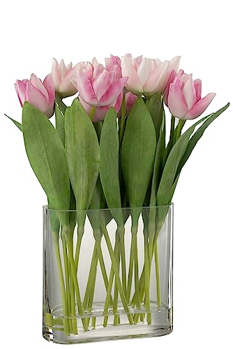 J-Line Tulpen in ovaler Vase, Kunststoff, Glas, Rosa von J-Line