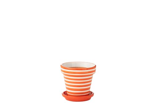 J-Line Übertopf Granada Stripes Handmade + Painted – Keramik – Orange – Klein – Ø 21 cm von J-Line